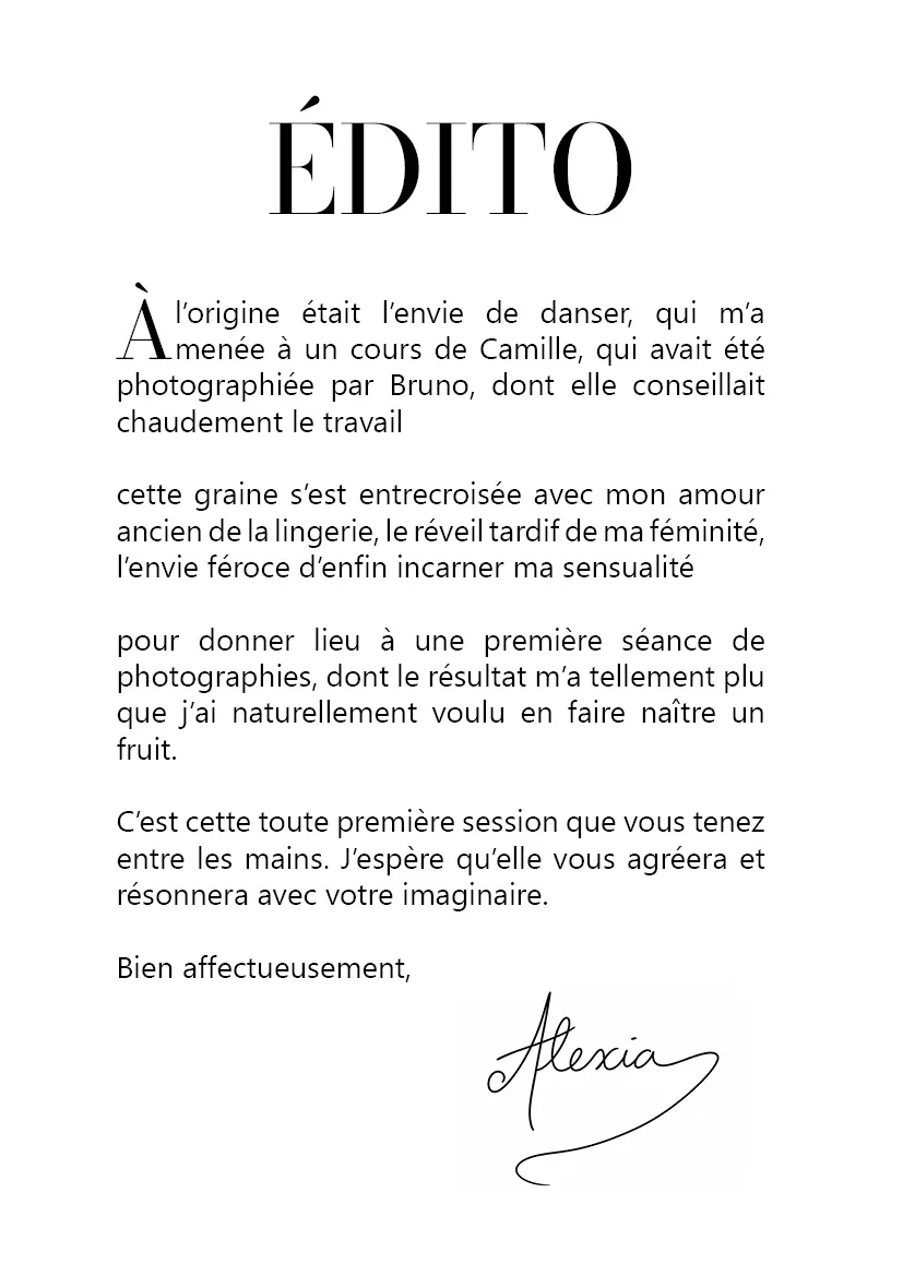 Page de l’édito, signée Alexia